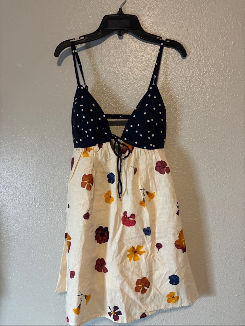 Abercrombie Navy Polka Dot & Floral Tie-Front Sundress